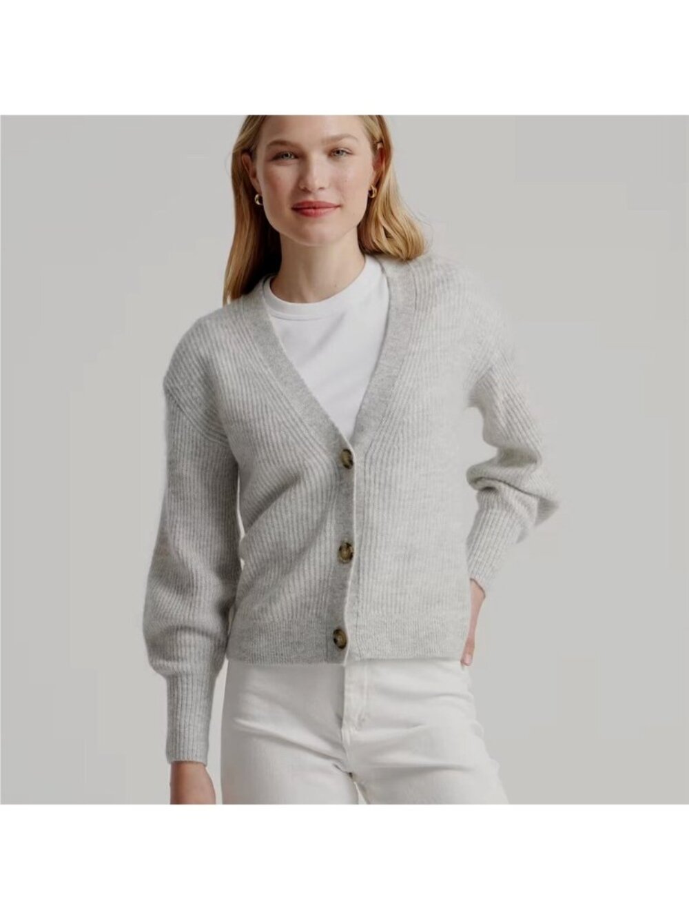Quince Sweater Cardigan Womens Gray 100% Cashmere V Neck Button Knit XS